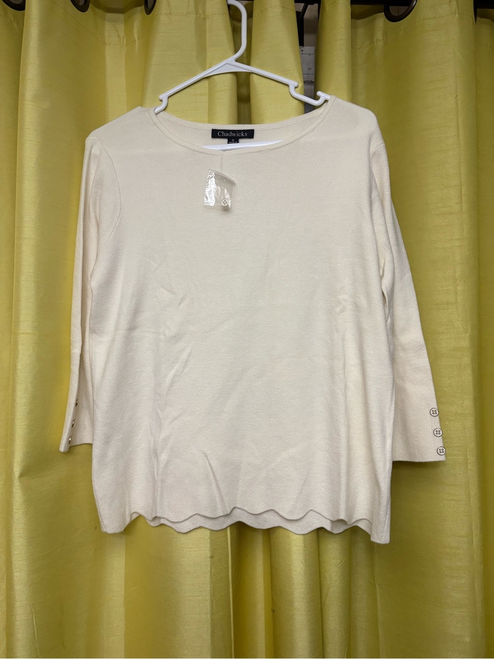 Chadwicks Cream Scallop-Hem Long Sleeve Top